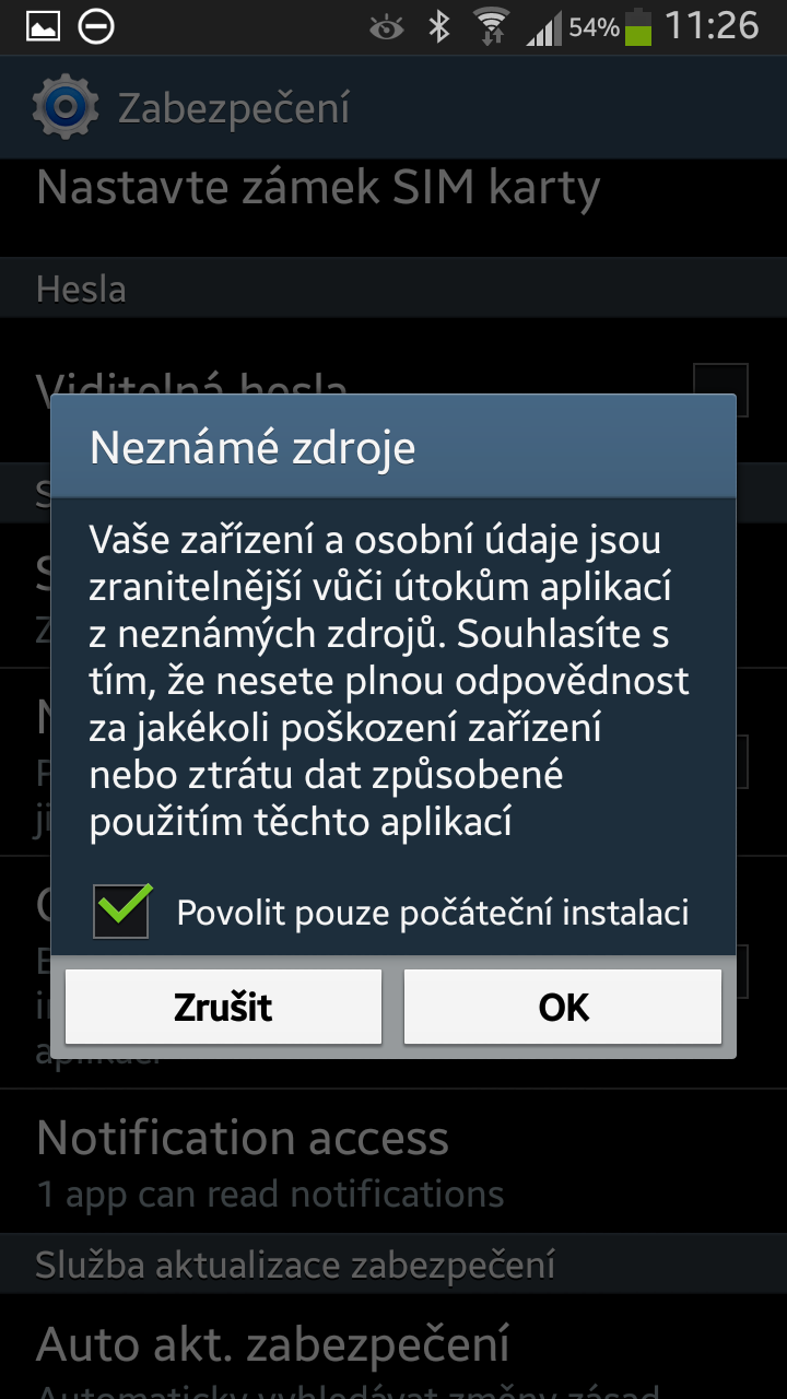 Potvrzeni instalace